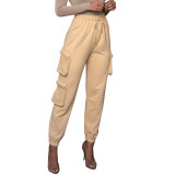 Plus size fashion casual solid color with pockets drawstring sports pants casual pants