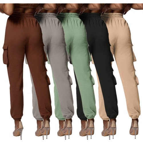 Plus size fashion casual solid color with pockets drawstring sports pants casual pants