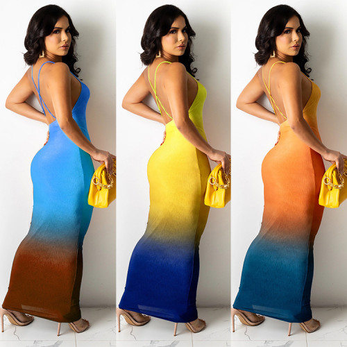 Wrapped chest and shoulders digital gradient halter fashion sexy dress