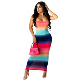 Printed contrast color wrap chest sleeveless fashionable sexy dress
