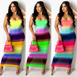 Printed contrast color wrap chest sleeveless fashionable sexy dress