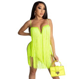Fashion sexy dress with sling tassel wrap chest