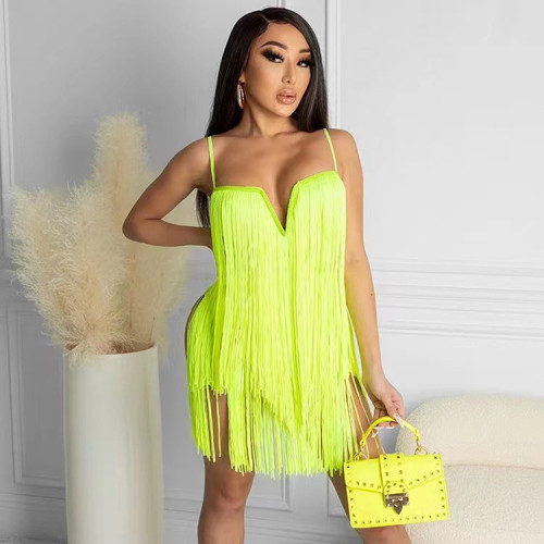 Fashion sexy dress with sling tassel wrap chest