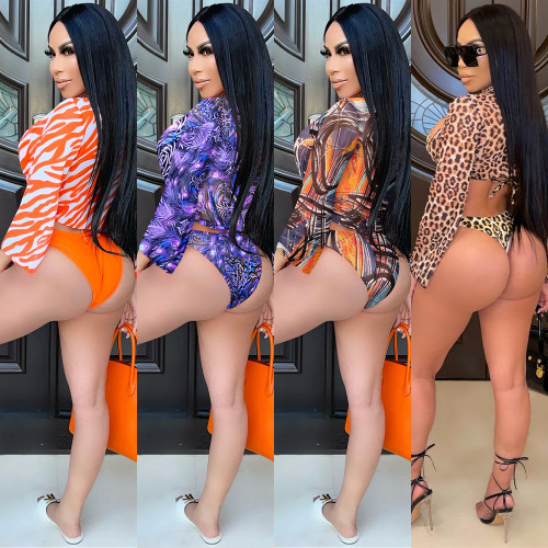 Sexy Bikini Mesh Leopard Print Sling Swimsuit Three-piece suit