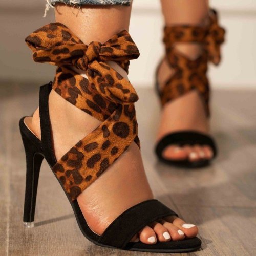 Super high heel leopard foot band sandals with comfortable cloth and round head Shoes