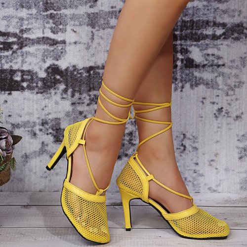 Mesh hollow metal chain sandals ankle strap women's shoes