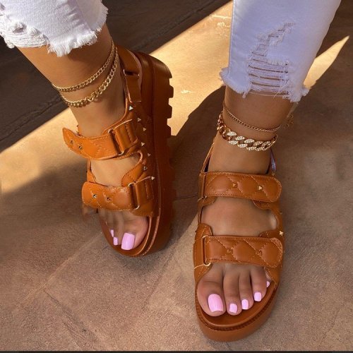 Large size sandals women's fashion chain thick soled sandals