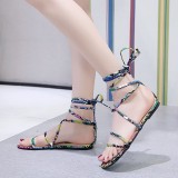 Flat bottom snake lace open toe sandals shoes