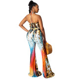 Sexy Slim-fit Tie Positioning Printed Jumpsuit
