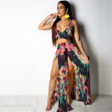 Sexy printed suspender two-piece dress