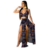 Sexy printed suspender two-piece dress