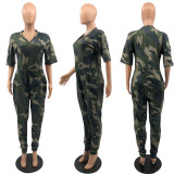 European and American women's camouflage printed Jumpsuit