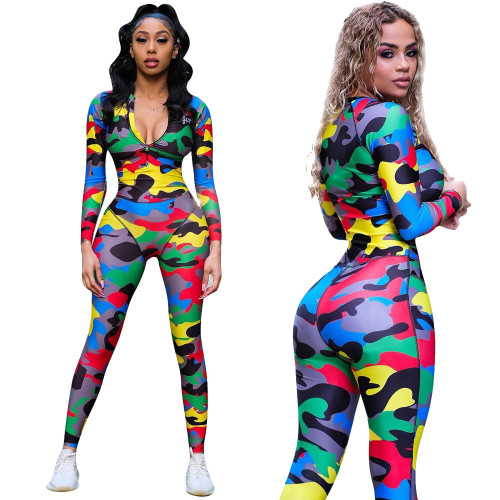 Printed sports fitness Jumpsuit