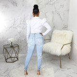 Fashion slim fit all-match high-waist ripped jeans pants
