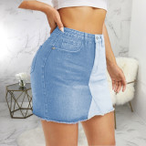 Fashion trend color matching bag hip half-length stretch denim skirt