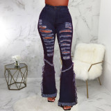 Fashion all-match washable hole stitching stretch jeans