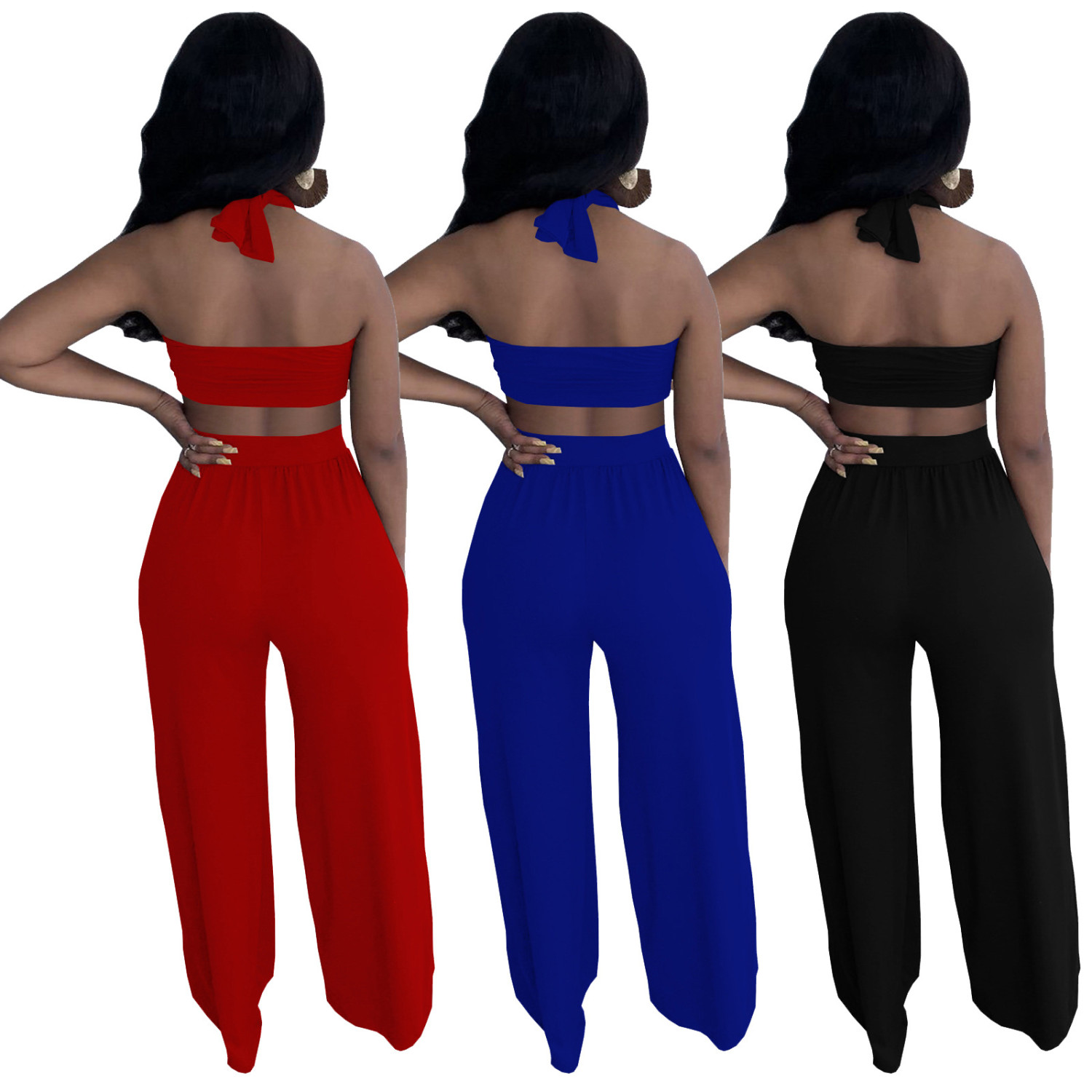 open back pant suit