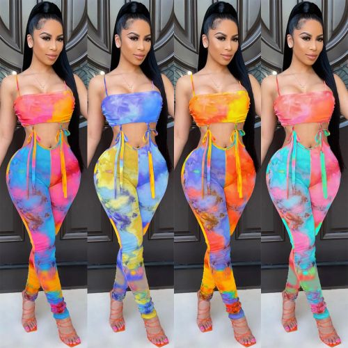 Painted sleeveless sexy suspenders wrapped chest strap trousers jumpsuit