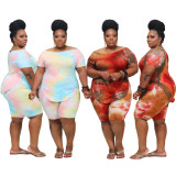 Casual tie dye printed pant suit Plus size clothing