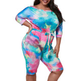 One piece tie dyed printed floral back strapping Jumpsuit Plus size clothing