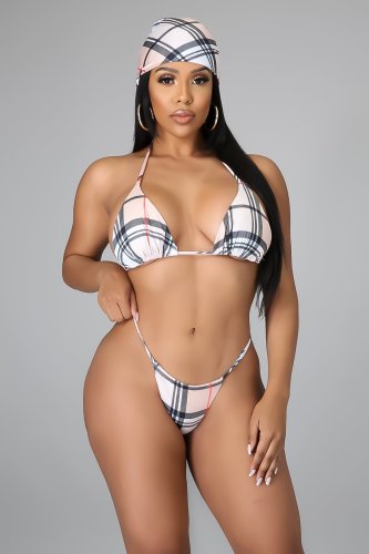 Four-piece swimsuit with split straps and headscarf