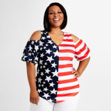 Printed color matching loose T-shirt plus size clothing