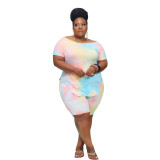 Casual tie dye printed pant suit Plus size clothing