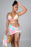 Four-piece swimsuit with split straps and headscarf