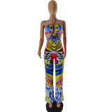 Fashion Printed Wrapped Chest Halter Jumpsuit