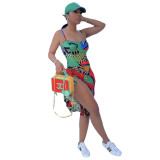 Two-piece printed camisole swimsuit