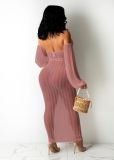 Mesh see-through one-shoulder lace dress