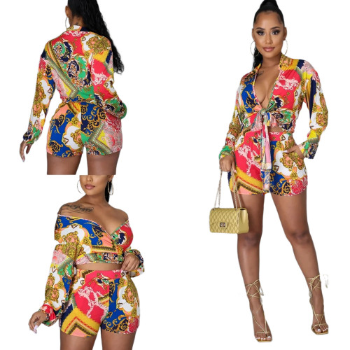 Sexy fashion digital printing stitching suit two-piece suit
