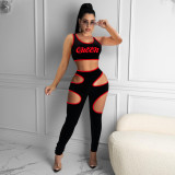 Sling tube top hollow sports two-piece suit