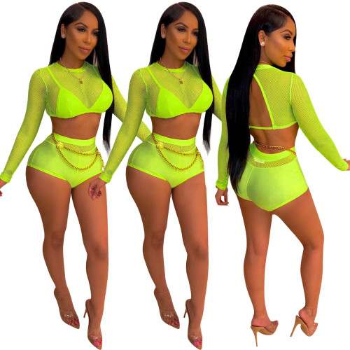Mesh perspective hollow fashion sexy two-piece suit