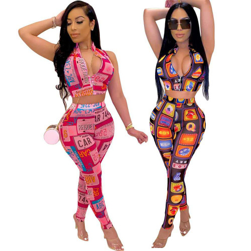 Fashion sexy wrap chest personalized printing two-piece suit