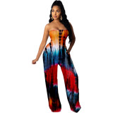 Elastic tube top casual printed jumpsuit