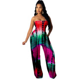 Elastic tube top casual printed jumpsuit