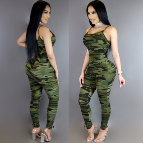 Fashion sexy skinny camouflage sleeveless jumpsuit