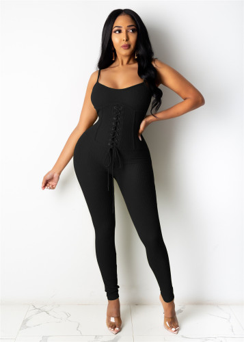 Fashion and sexy tie-up trousers jumpsuit