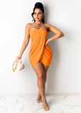 Solid color sexy wrap chest slit dress