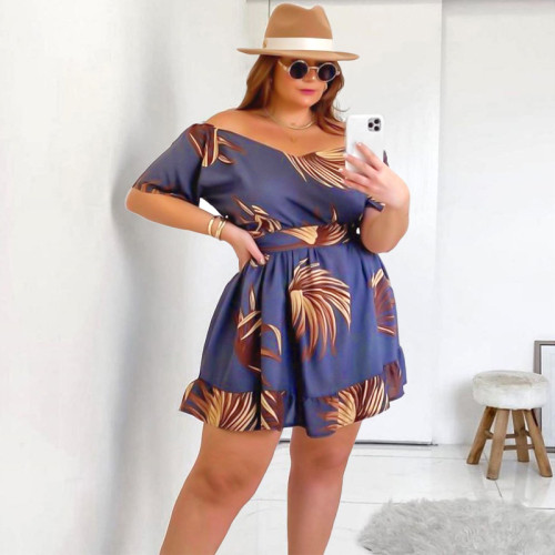 Printed dress strappy short skirt plus size