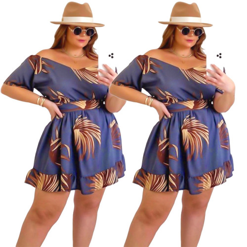 Printed dress strappy short skirt plus size