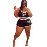 Plus size fashion casual sexy letter printed swimsuit two-piece suit