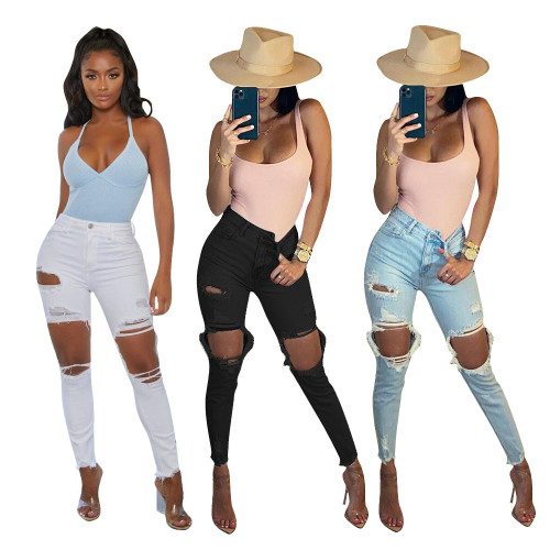 Cotton stretch washed ripped jeans