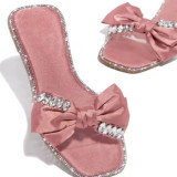 Satin bow flat slippers plus size shoes