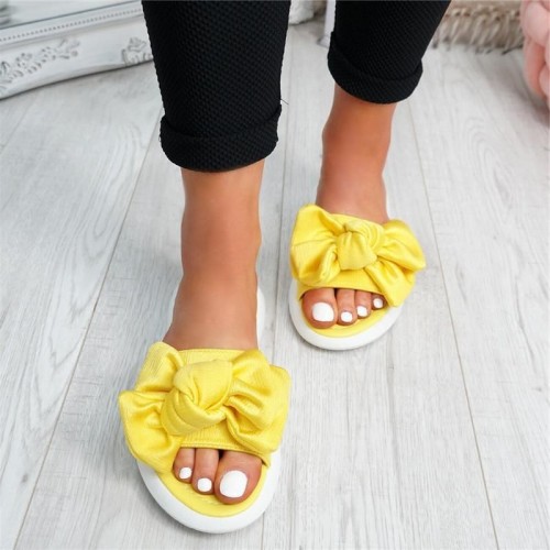 Bowknot flat slippers with fish mouth plus size shoes