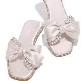 Satin bow flat slippers plus size shoes