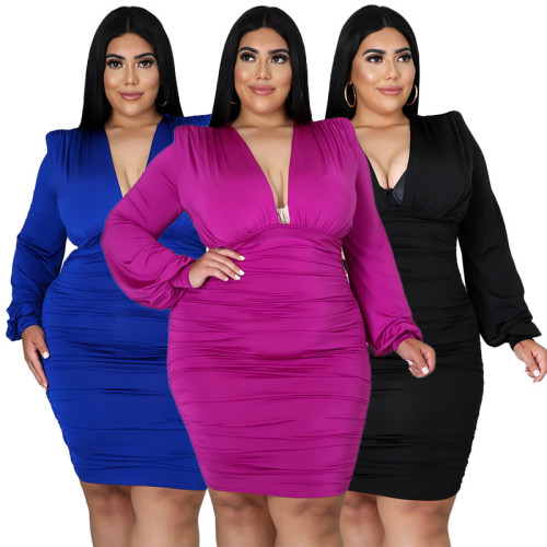Solid color, layered effect, buttock sexy plus size dress