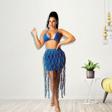 Hand-knitted rope sexy denim two-piece suit