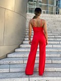 Fashion sexy solid color suspender back with invisible zipper slim fit jumpsuit
